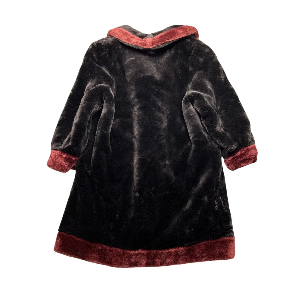 Fun Fur Kids‎ Canada Faux Fur Coat Black Burgundy Shawl Collar Size 10